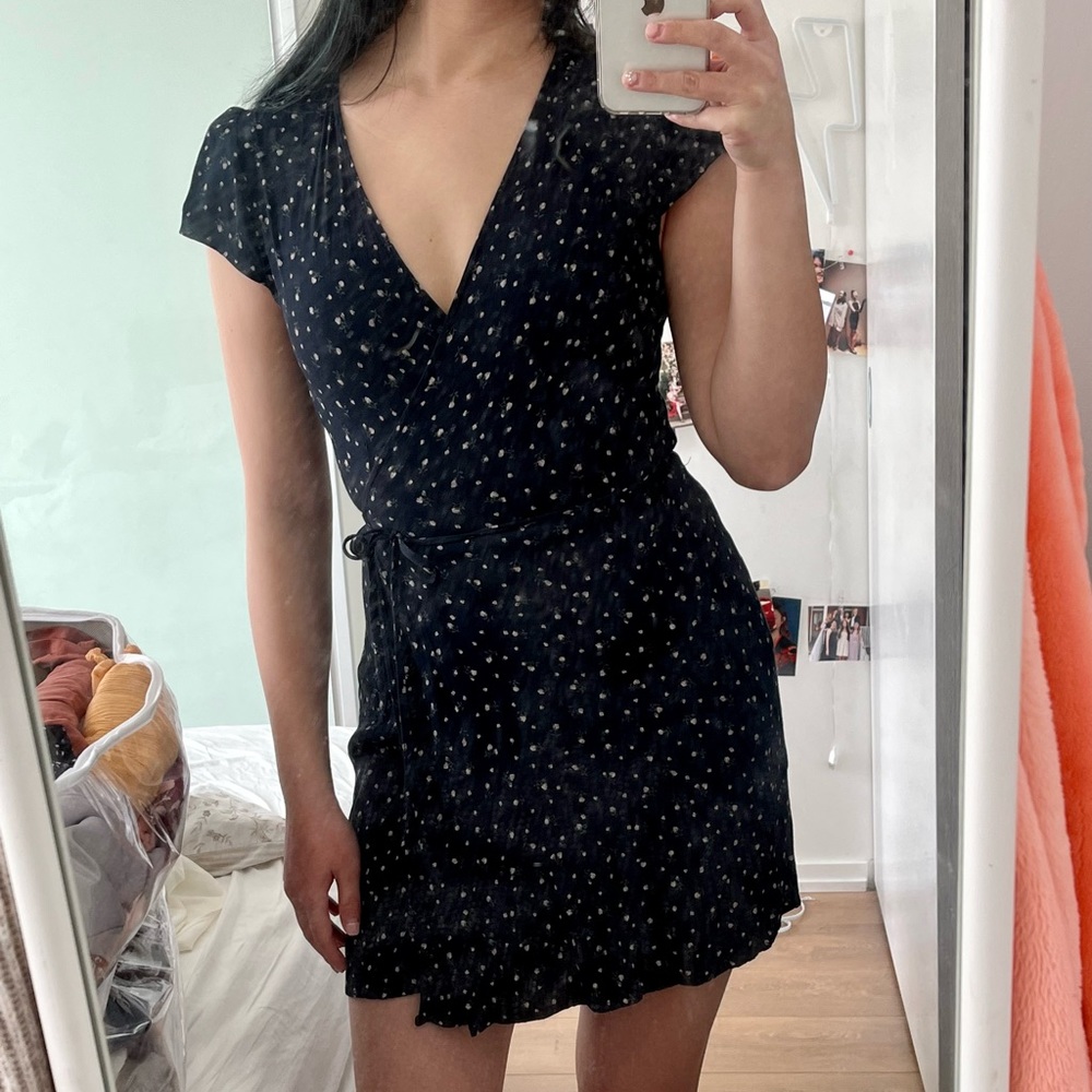 Brandy Melville blue floral mini wrap dress